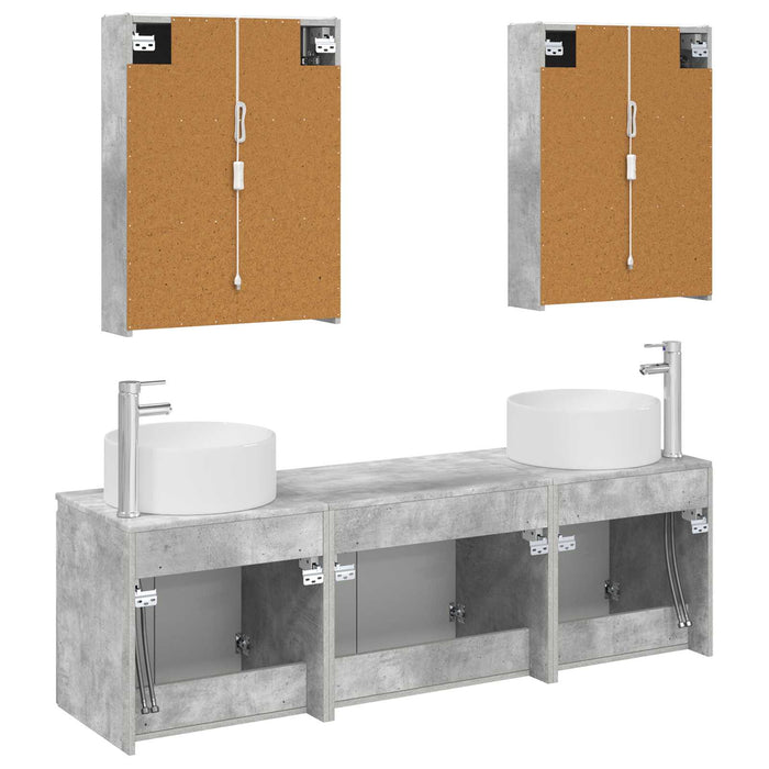 Set dulap baie 5 pcs Gri Beton Lemn prelucrat WALTI