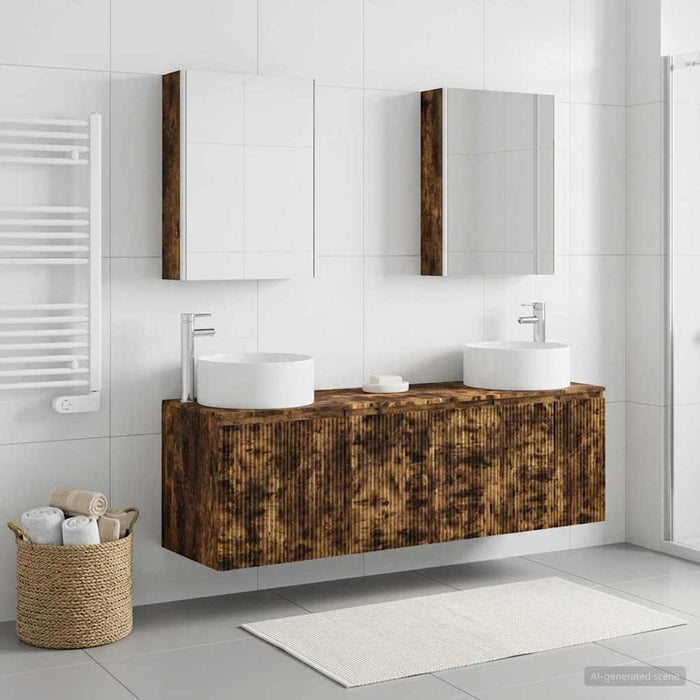 Set dulap baie 5 pcs Stejar fumuriu Lemn prelucrat WALTI