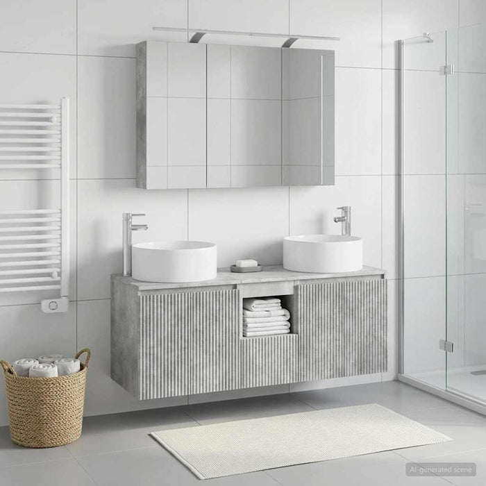 Set dulap baie 4 buc. Gri Beton Lemn prelucrat WALTI