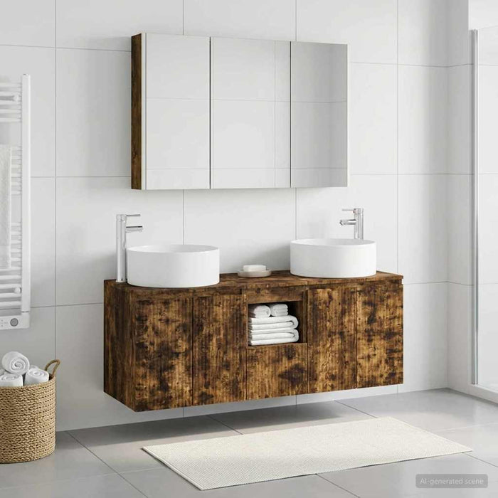 Set dulap baie 4 pcs Stejar fumuriu 103,5 x 15,5 x 70 cm WALTI