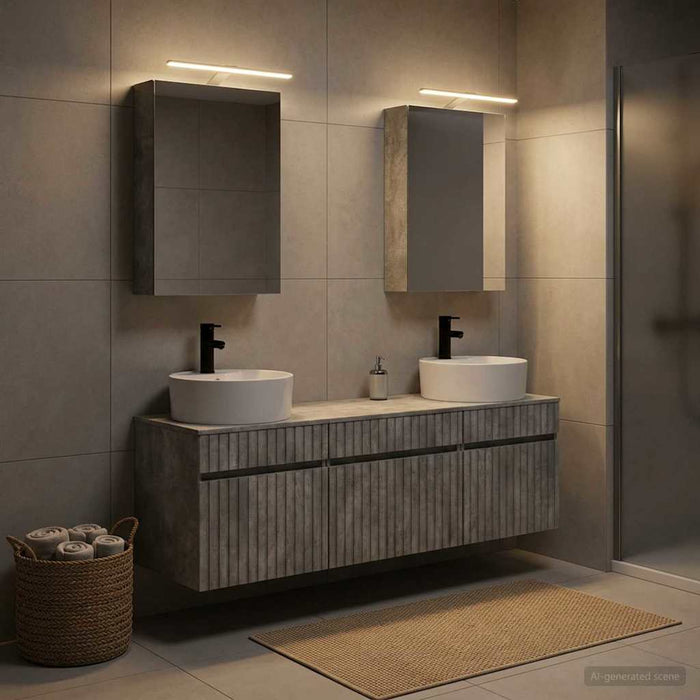 Set dulap baie 5 buc. Gri Beton Lemn prelucrat WALTI