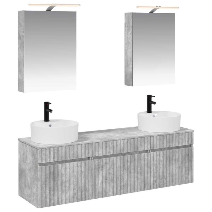 Set dulap baie 5 buc. Gri Beton Lemn prelucrat WALTI