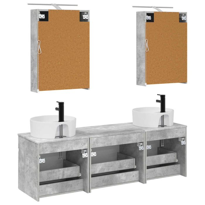 Set dulap baie 5 buc. Gri Beton Lemn prelucrat WALTI