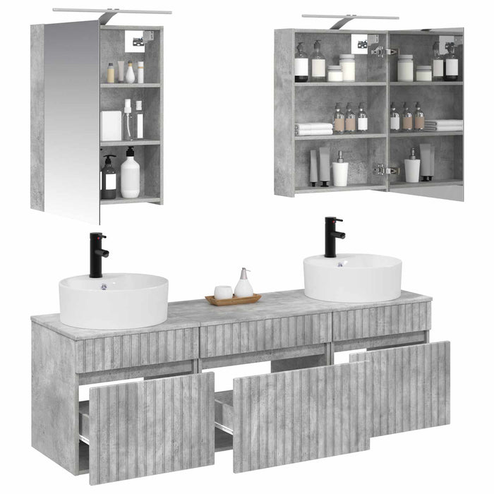 Set dulap baie 5 buc. Gri Beton Lemn prelucrat WALTI