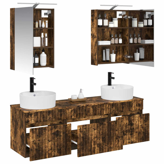 Set dulap baie 5 pcs Stejar fumuriu 50 x 14,5 x 70 cm WALTI