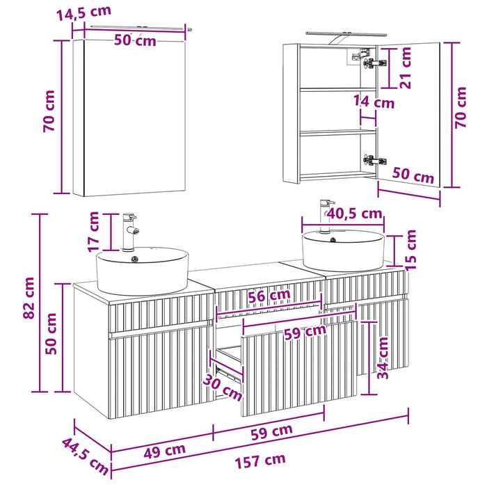Set dulap baie 5 pcs Sonoma gri 50 x 14,5 x 70 cm WALTI