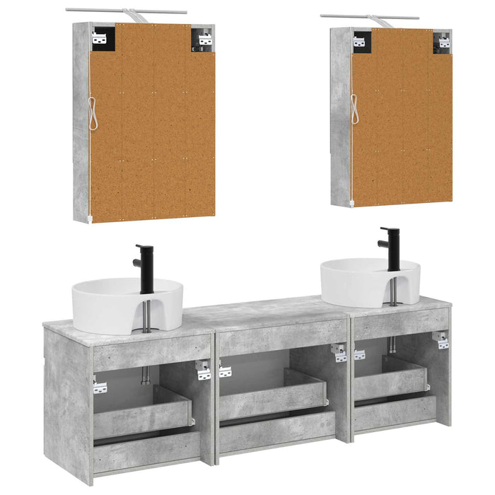 Set dulap baie 5 pcs Gri Beton 50 x 14,5 x 70 cm Lemn prelucrat WALTI