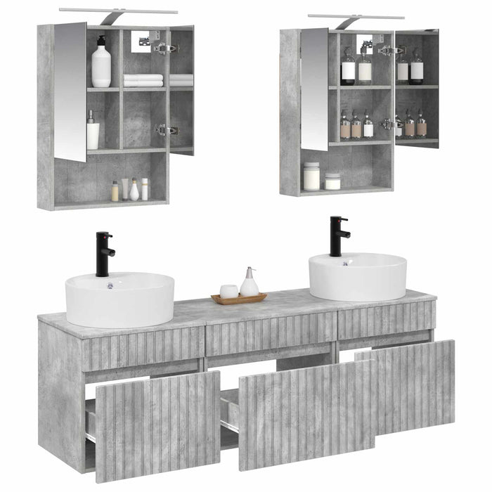 Set dulap baie 5 pcs Gri Beton 50 x 14,5 x 70 cm Lemn prelucrat WALTI