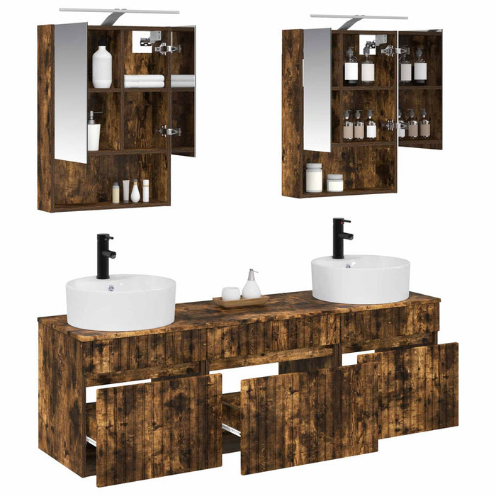 Set dulap baie 5 pcs Stejar fumuriu 50 x 14,5 x 70 cm WALTI