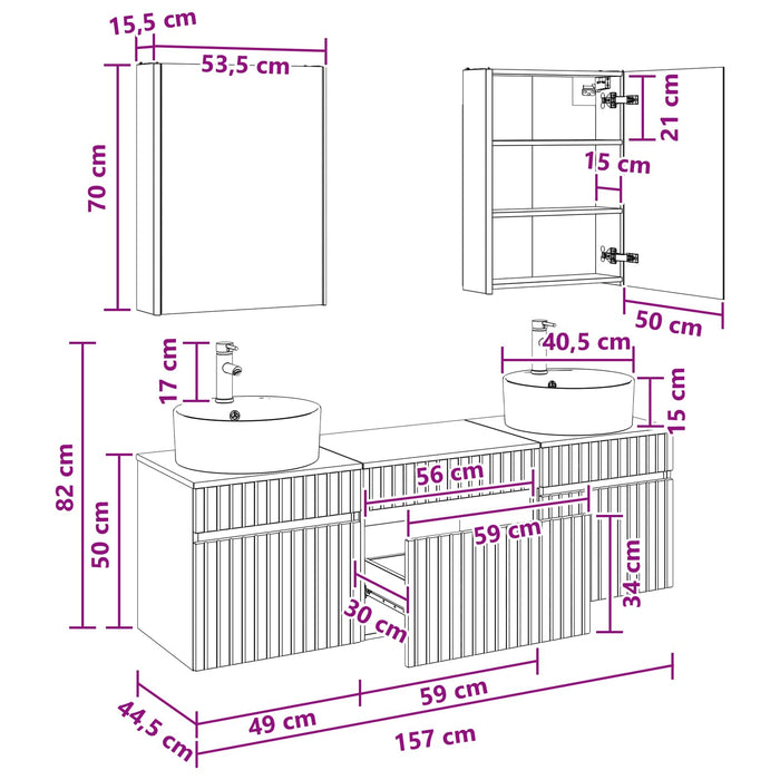 Set dulap baie 5 pcs Alb 53 x 15,5 x 70 cm Lemn prelucrat WALTI