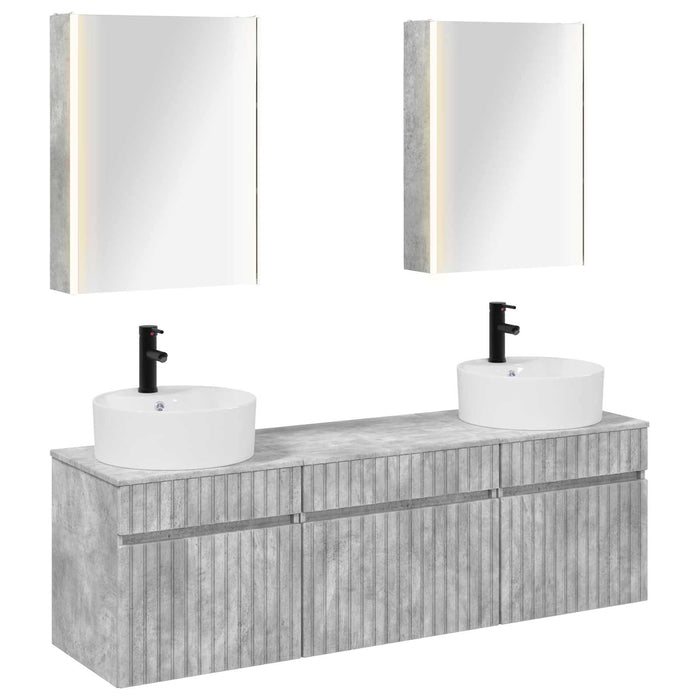 Set dulap baie 5 pcs Gri Beton 53 x 15,5 x 70 cm Lemn prelucrat WALTI