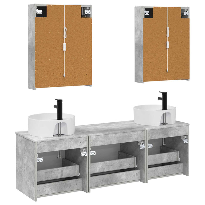 Set dulap baie 5 pcs Gri Beton 53 x 15,5 x 70 cm Lemn prelucrat WALTI