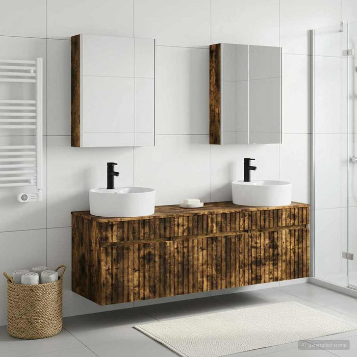 Set dulap baie 5 pcs Stejar fumuriu 53 x 15,5 x 70 cm WALTI