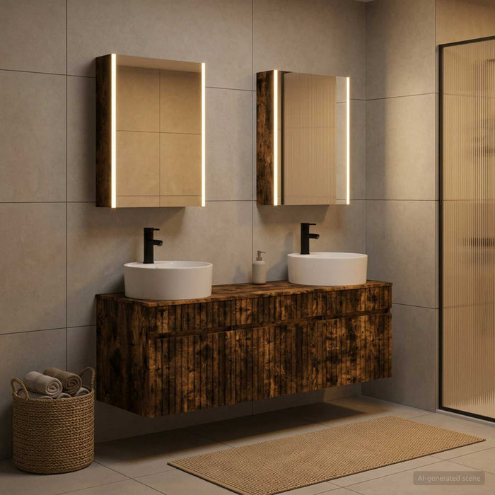 Set dulap baie 5 pcs Stejar fumuriu 53 x 15,5 x 70 cm WALTI