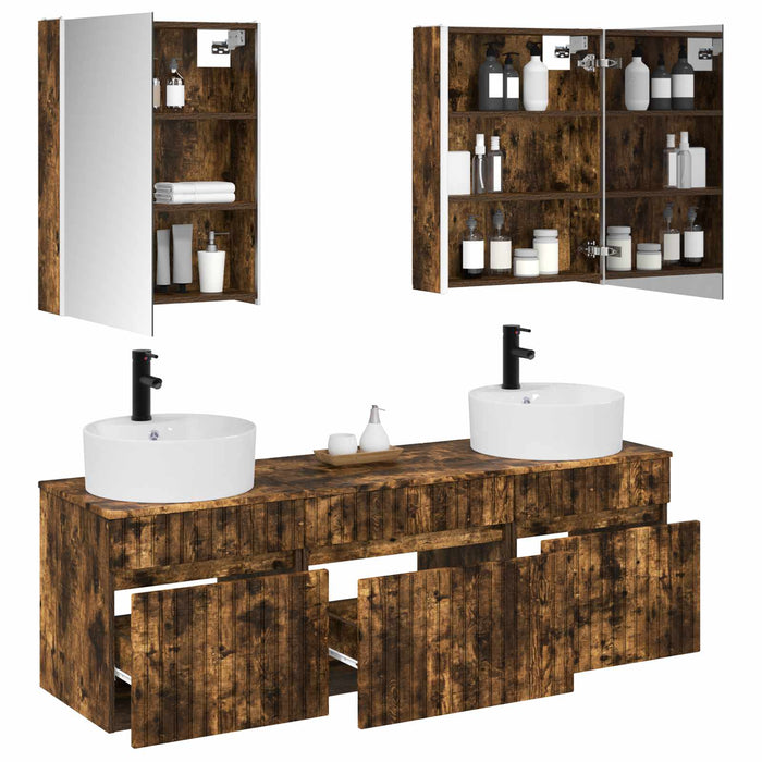 Set dulap baie 5 pcs Stejar fumuriu 53 x 15,5 x 70 cm WALTI