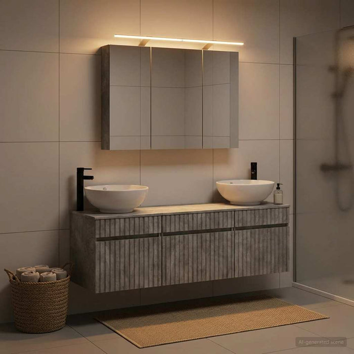 Set dulap baie 4 buc. Gri Beton Lemn prelucrat WALTI