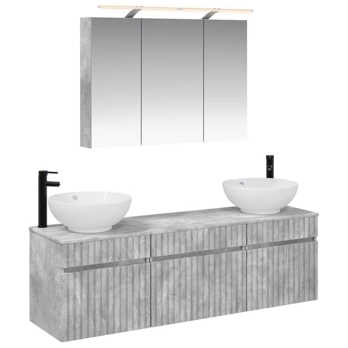 Set dulap baie 4 pcs Gri Beton Lemn prelucrat WALTI