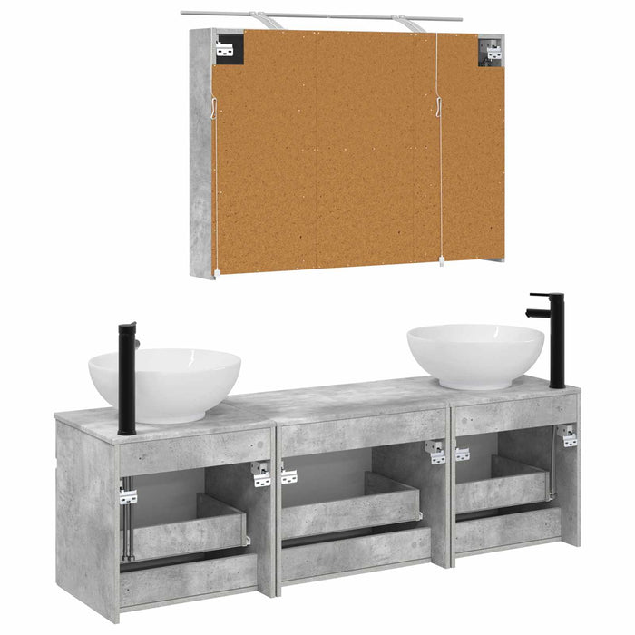 Set dulap baie 4 pcs Gri Beton Lemn prelucrat WALTI