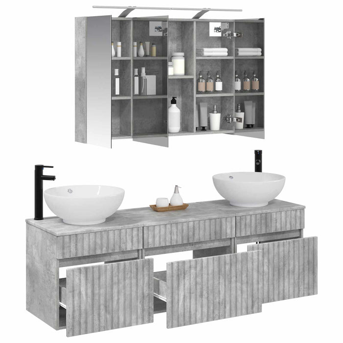 Set dulap baie 4 pcs Gri Beton Lemn prelucrat WALTI