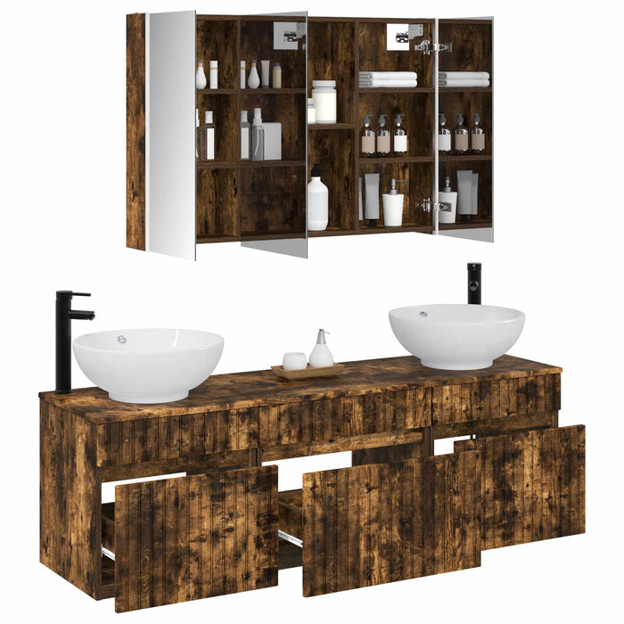 Set dulap baie 4 pcs Stejar fumuriu 103,5 x 15,5 x 70 cm WALTI