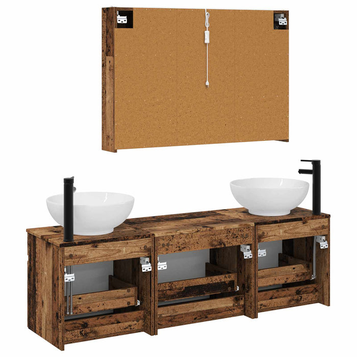Set dulap baie 4 pcs Lemn vechi 103,5 x 15,5 x 70 cm WALTI