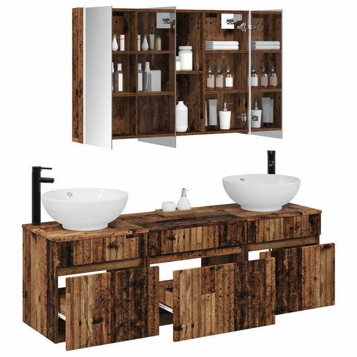 Set dulap baie 4 pcs Lemn vechi 103,5 x 15,5 x 70 cm WALTI