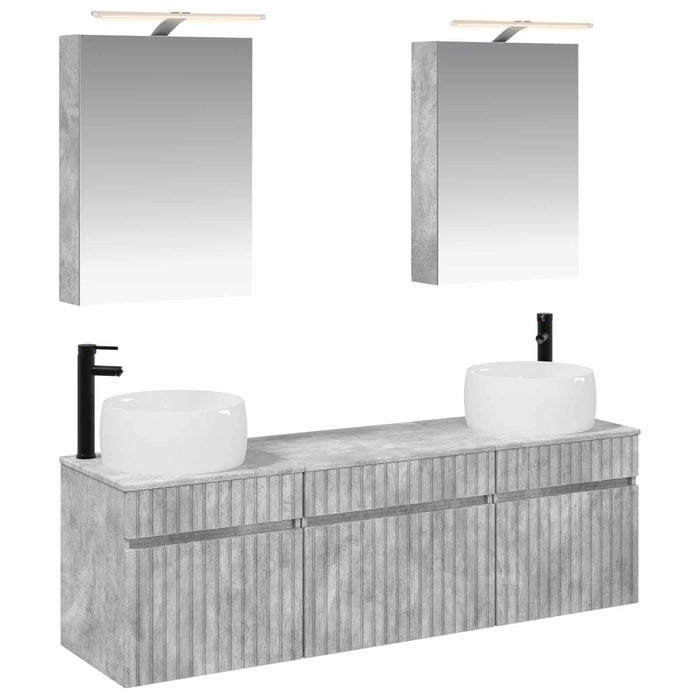 Set dulap baie 5 pcs Gri Beton 50 x 14,5 x 70 cm Lemn prelucrat WALTI