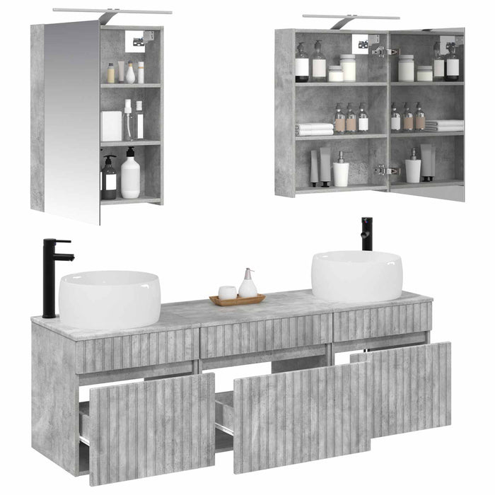 Set dulap baie 5 pcs Gri Beton 50 x 14,5 x 70 cm Lemn prelucrat WALTI