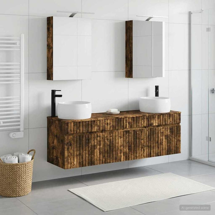 Set dulap baie 5 pcs Stejar fumuriu 50 x 14,5 x 70 cm WALTI