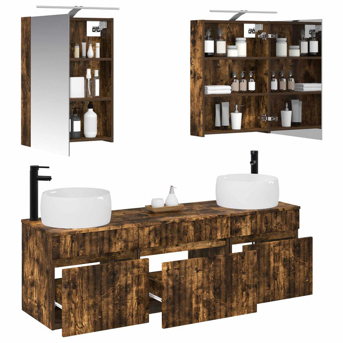 Set dulap baie 5 pcs Stejar fumuriu 50 x 14,5 x 70 cm WALTI