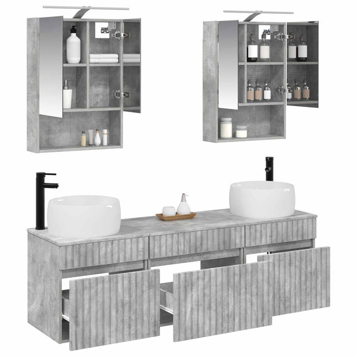 Set dulap baie 5 pcs Gri Beton 50 x 14,5 x 70 cm Lemn prelucrat WALTI