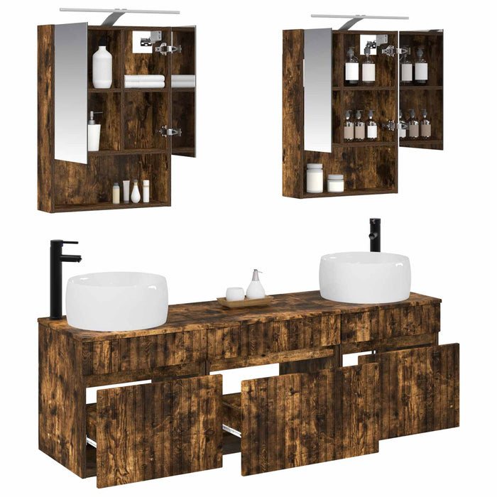 Set dulap baie 5 pcs Stejar fumuriu 50 x 14,5 x 70 cm WALTI