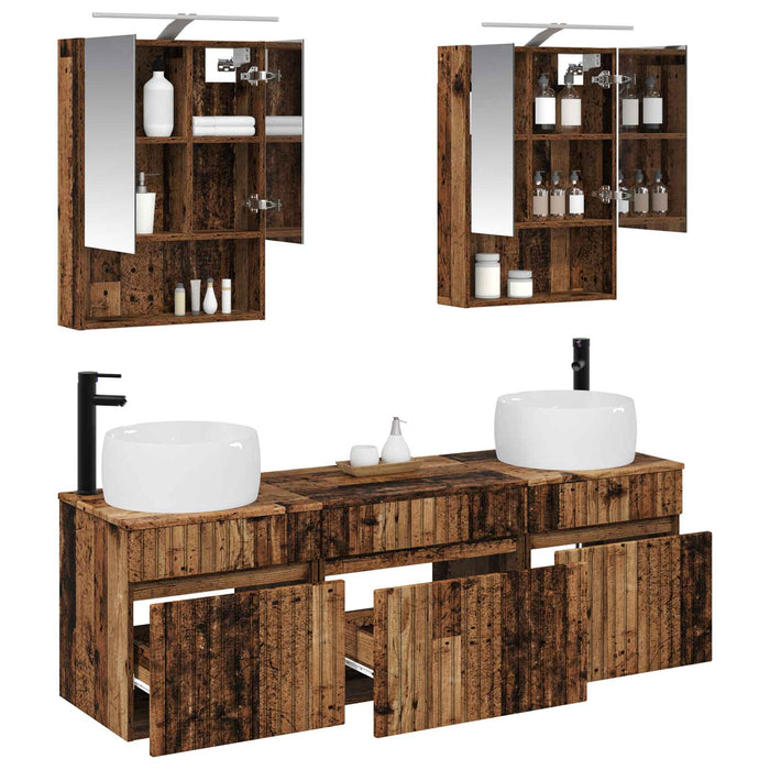 Set dulap baie 5 pcs Lemn vechi 50 x 14,5 x 70 cm WALTI