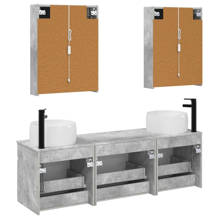 Set dulap baie 5 buc. Gri Beton Lemn prelucrat - WALTI WALTI