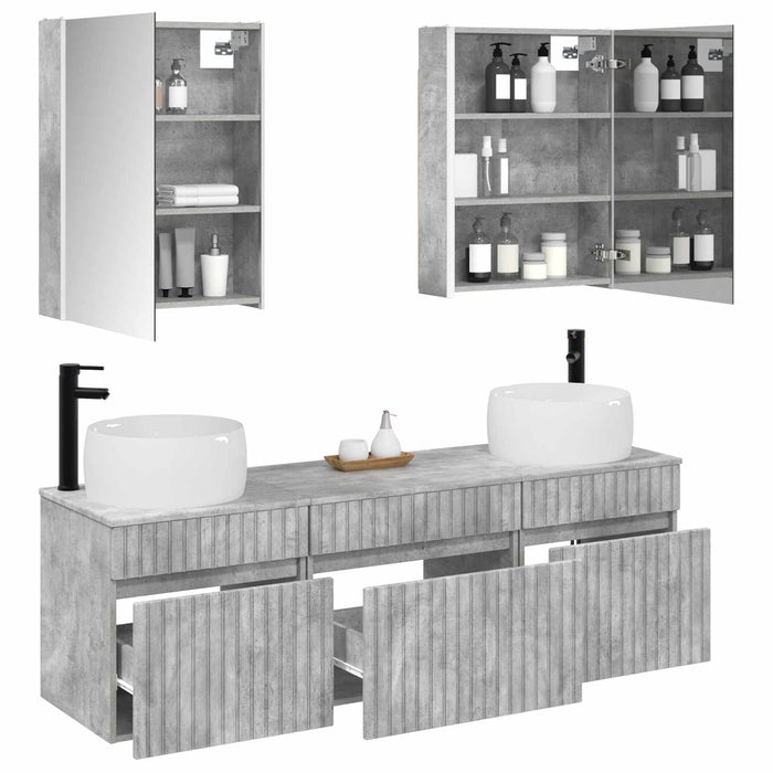 Set dulap baie 5 buc. Gri Beton Lemn prelucrat - WALTI WALTI