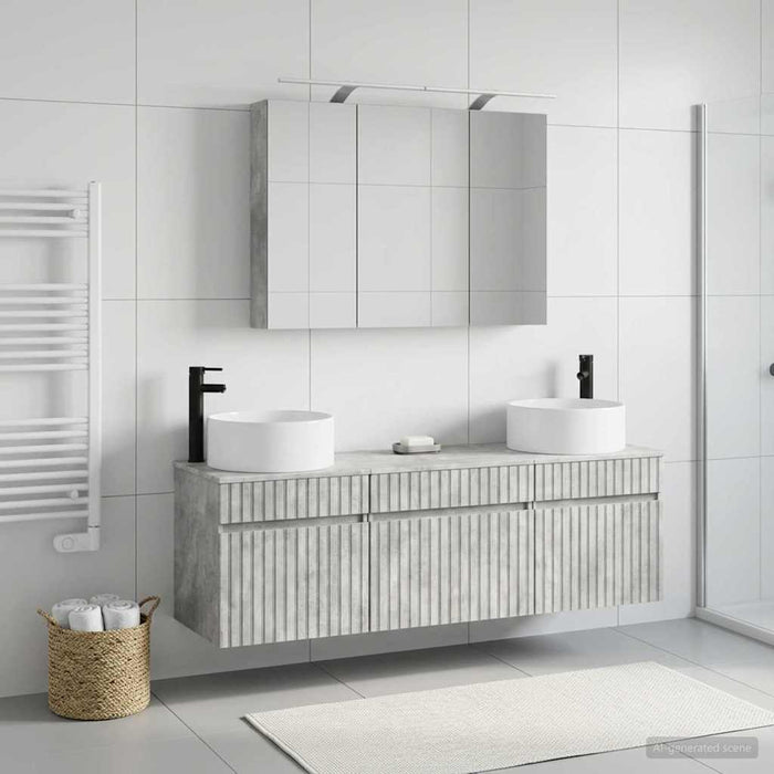 Set dulap baie 4 buc. Gri Beton Lemn prelucrat - WALTI WALTI