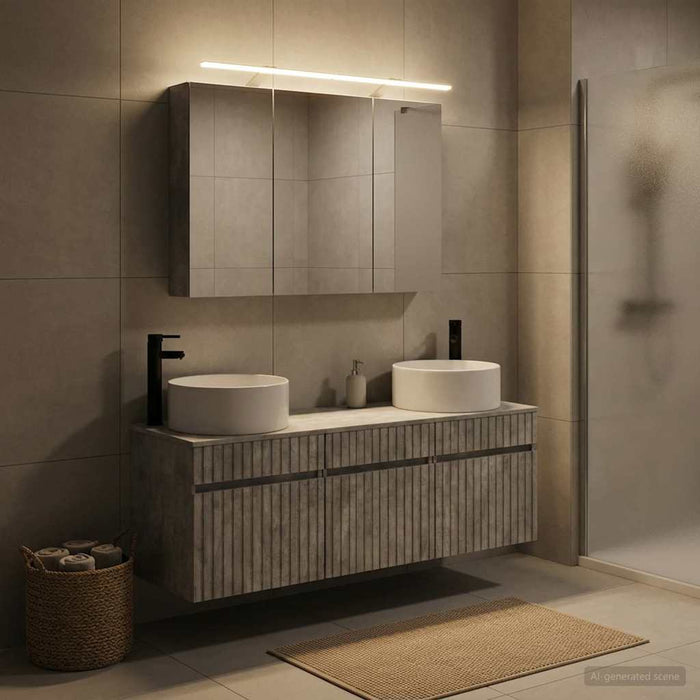 Set dulap baie 4 buc. Gri Beton Lemn prelucrat - WALTI WALTI