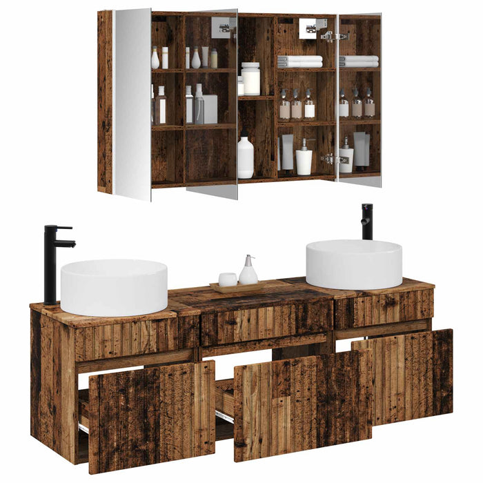 Set dulap baie 4 pcs Lemn vechi 103,5 x 15,5 x 70 cm WALTI