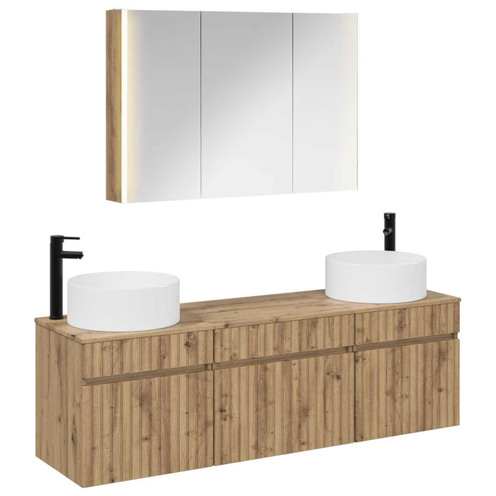 Set dulap baie 4 pcs Stejar Artizanal Lemn prelucrat WALTI