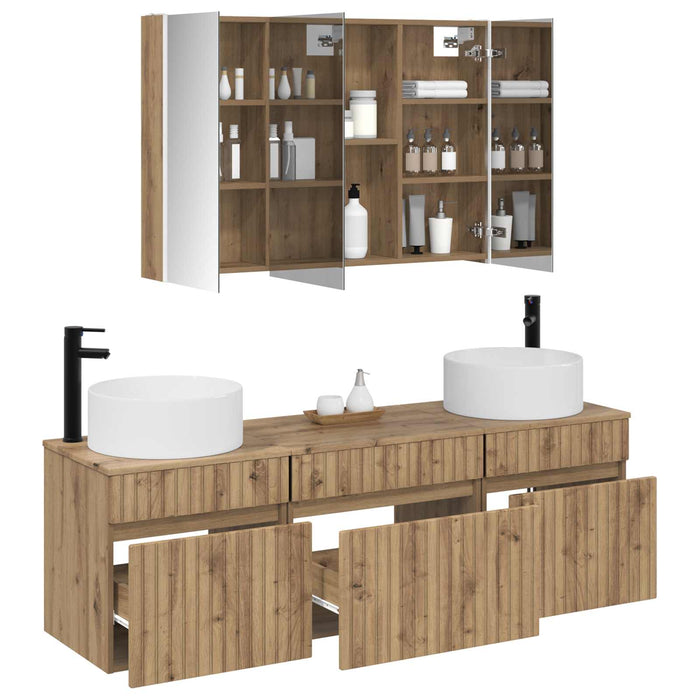 Set dulap baie 4 pcs Stejar Artizanal Lemn prelucrat WALTI