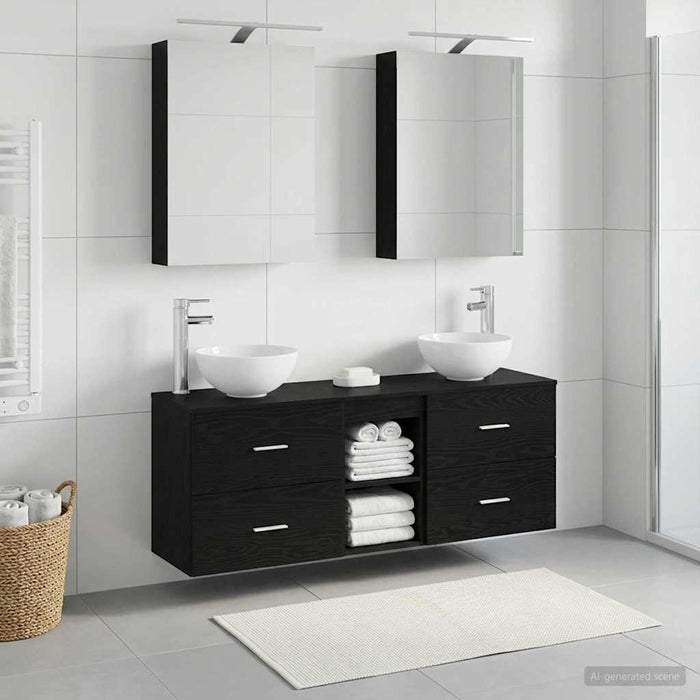 Set dulap baie 5 pcs Stejar Negru 50 x 14,5 x 70 cm WALTI