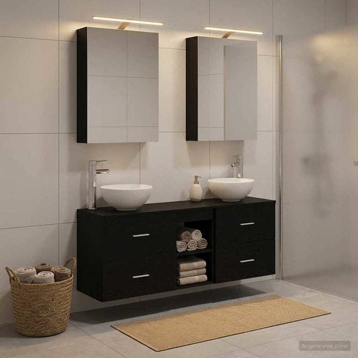Set dulap baie 5 buc. Stejar Negru Lemn prelucrat - WALTI WALTI