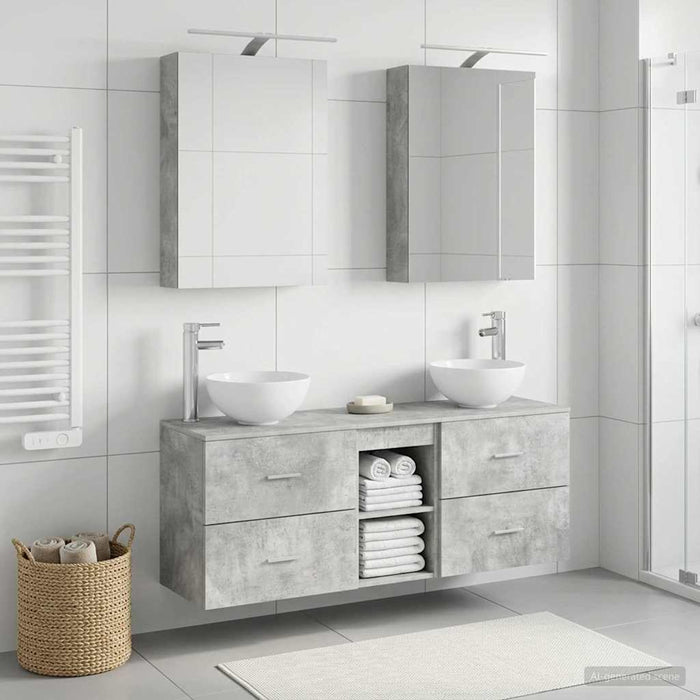 Set dulap baie 5 buc. Gri Beton Lemn prelucrat WALTI
