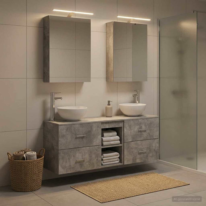 Set dulap baie 5 buc. Gri Beton Lemn prelucrat WALTI