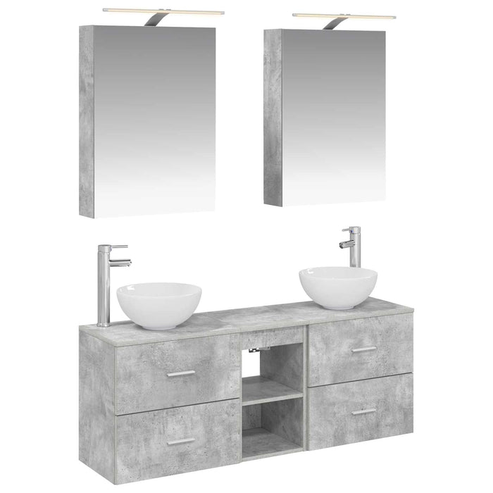 Set dulap baie 5 buc. Gri Beton Lemn prelucrat WALTI