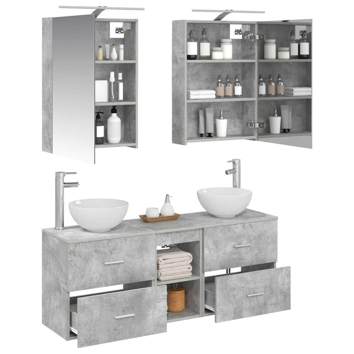 Set dulap baie 5 buc. Gri Beton Lemn prelucrat WALTI