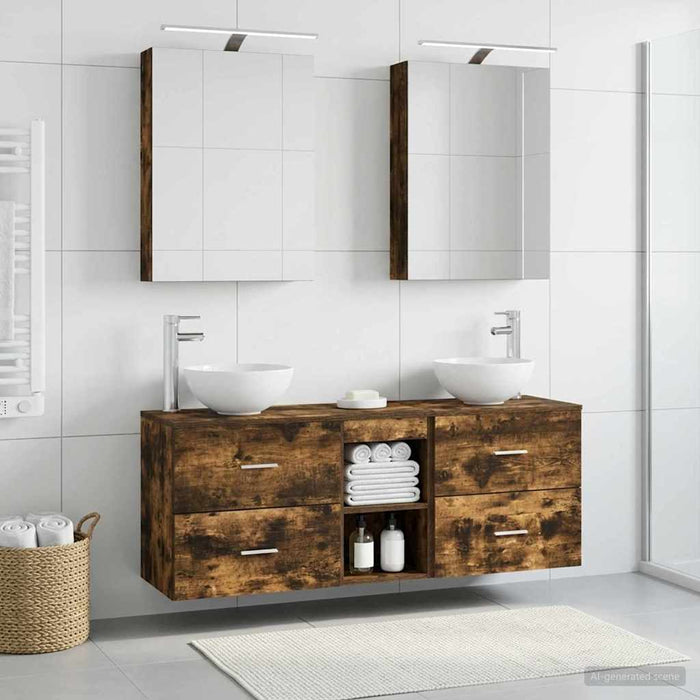 Set dulap baie 5 pcs Stejar fumuriu 50 x 14,5 x 70 cm WALTI