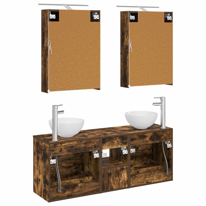 Set dulap baie 5 pcs Stejar fumuriu 50 x 14,5 x 70 cm WALTI