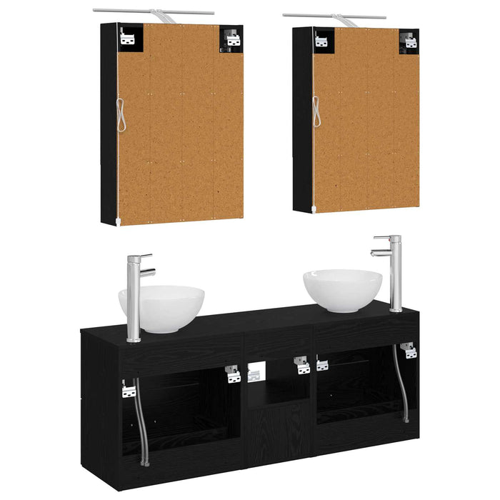 Set dulap baie 5 pcs Stejar Negru 50 x 14,5 x 70 cm WALTI