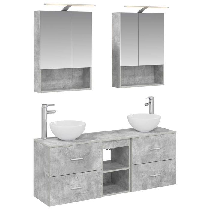 Set dulap baie 5 pcs Gri Beton 50 x 14,5 x 70 cm Lemn prelucrat WALTI